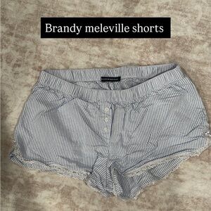 Brandy Melville Blue & White Seersucker Lace-Trim Shorts